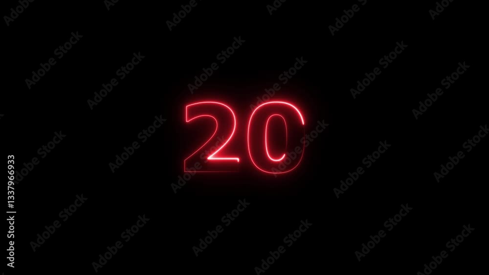 neon text 20 number countdown icon background 4k animation .Neon number 20 with alpha channel, neon numbers, Bright neon glowing number 20, Energy Neon red Number 20 Animation