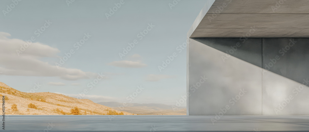 Fototapeta premium Modern architectural design meets nature in serene landscape