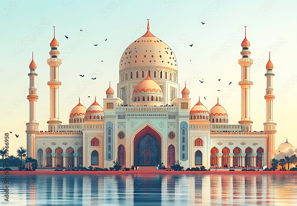 Obraz premium Majestic Palace with Dome and Minarets Reflecting in Water
