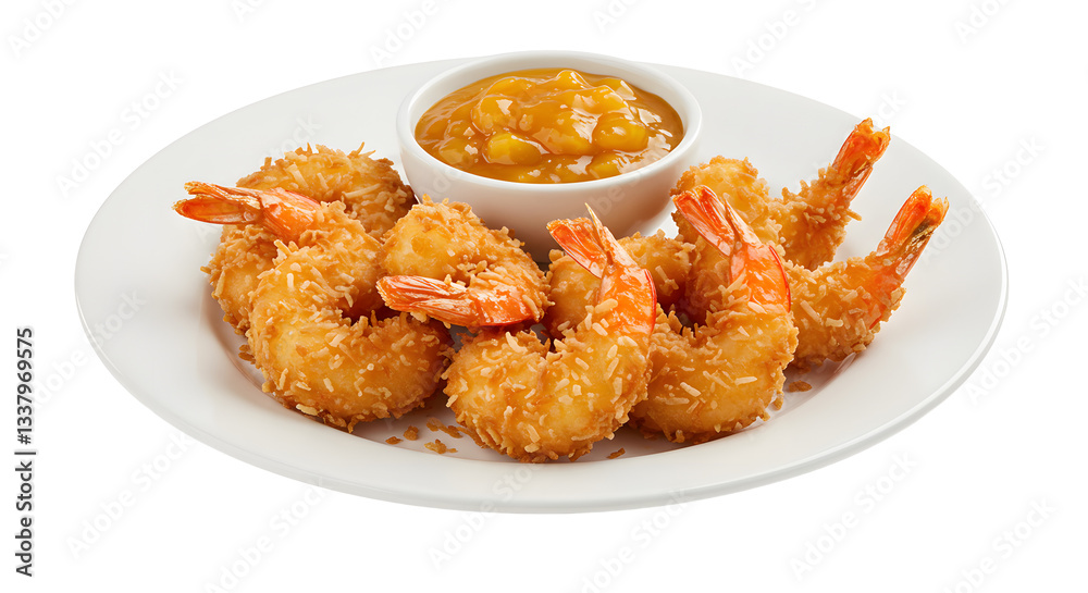 Serving of Fried Coconut Shrimp with Sweet Mango Chutney Dip Serving of Fried Coconut Shrimp with Sweet Mango Chutney Dip