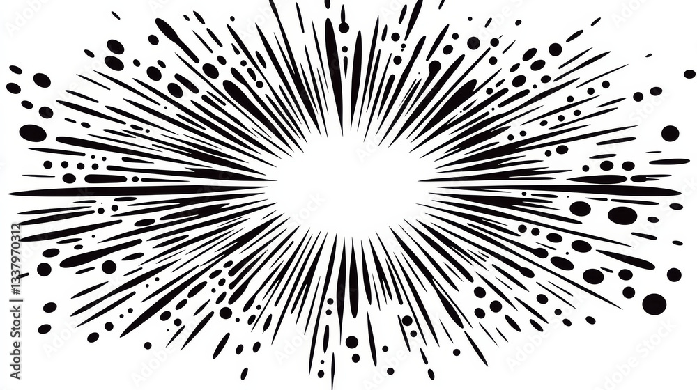 Obraz premium Black ink splatter explosion with dynamic lines and dots creating burst effect