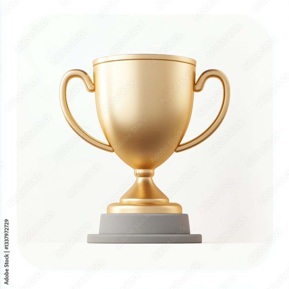 Golden Trophy on Gray Base Against White Background