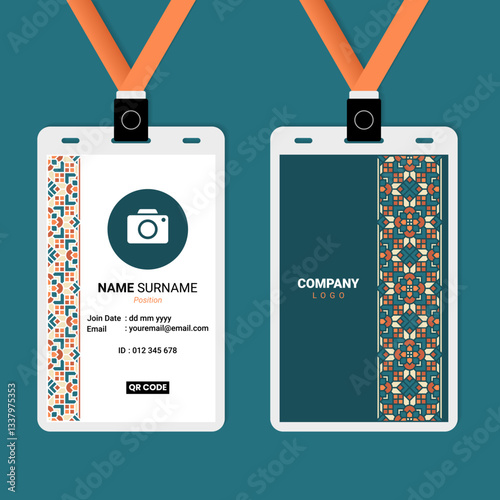 ID Card Design with Islamic Geometric Ornament Tape Border