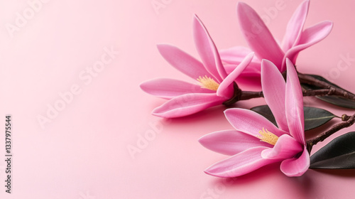 Beautiful pink flowers on pastel background create serene atmosphere