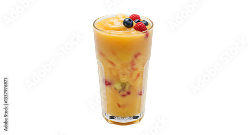 Refreshing Fruit Smoothie with Mango Kiwi and Berries in Tall Glass