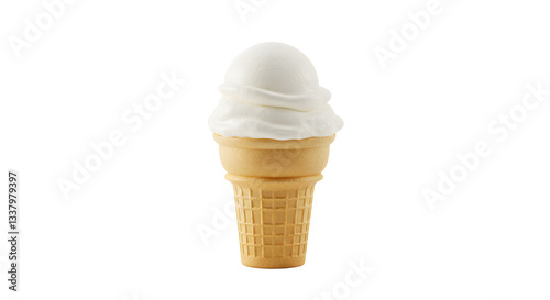 Vanilla Ice Cream Cone Isolated on White Background Dessert Treat