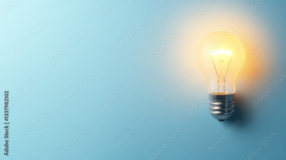 Illuminated Lightbulb on Light Blue Background Illuminated Lightbulb on Light Blue Background