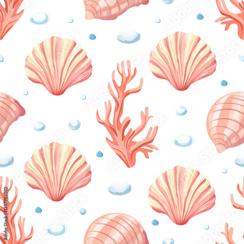 Nautical seashell and starfish design for summer vibes
Ocean-inspired seamless pattern with shells and coastal elements