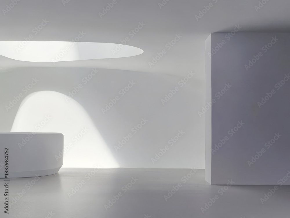 Fototapeta premium Modern minimalist interior with soft lighting in a spacious white room design