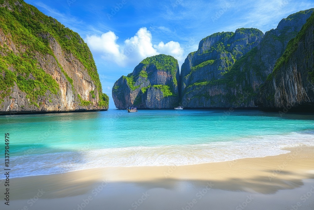 Serene Morning at Maya Bay: A Tropical Paradise on Phi Phi Leh Island, Thailand Serene Morning at Maya Bay: A Tropical Paradise on Phi Phi Leh Island, Thailand