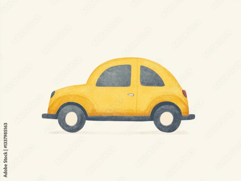 A whimsical illustration of a yellow car, depicted in side view against a soft background, evoking a cheerful and playful vibe. A whimsical illustration of a yellow car, depicted in side view against a soft background, evoking a cheerful and playful vibe.