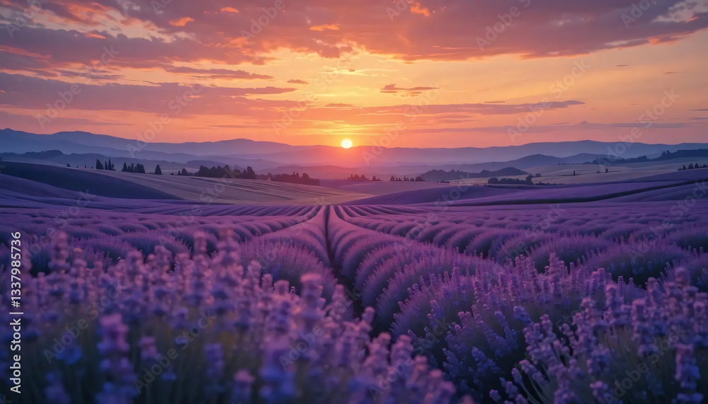 Serene Lavender Fields at Sunset Stunning Landscape Serene Lavender Fields at Sunset Stunning Landscape