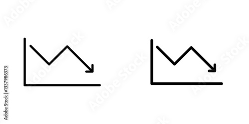 Arrow trend-down flat Icons in line outline and flat solid style on white background