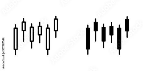 Chart candlestick flat Icons in line outline and flat solid style on white background