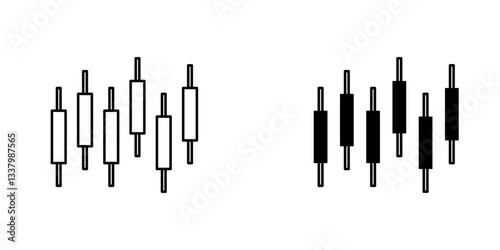 Chart candlestick flat Icons in line outline and flat solid style on white background