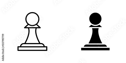 Chess pawn flat Icons in line outline and flat solid style on white background