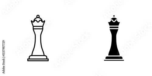 Chess queen flat Icons in line outline and flat solid style on white background