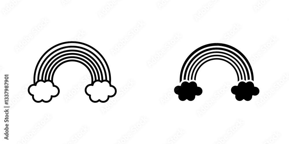 Cloud rainbow flat Icons in line outline and flat solid style on white background Cloud rainbow flat Icons in line outline and flat solid style on white background
