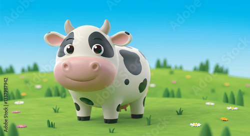 Cute Cartoon Cow Vector Illustration