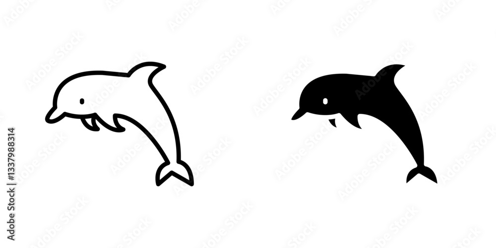 Fototapeta premium Dolphin flat Icons in line outline and flat solid style on white background