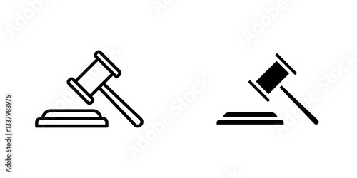 Gavel flat Icons in line outline and flat solid style on white background