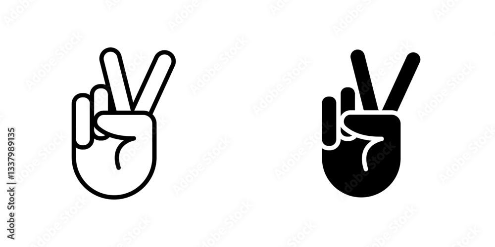 Hand peace flat Icons in line outline and flat solid style on white background Hand peace flat Icons in line outline and flat solid style on white background