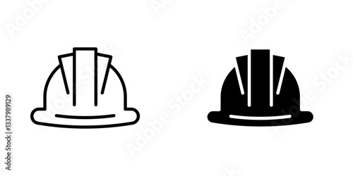 Hard hat flat Icons in line outline and flat solid style on white background