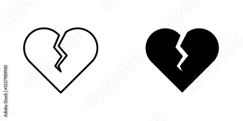 Heart Crack flat Icons in line outline and flat solid style on white background