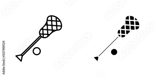 Lacrosse stick ball flat Icons in line outline and flat solid style on white background