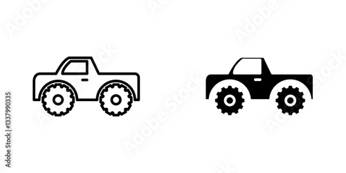 Monster truck flat Icons in line outline and flat solid style on white background