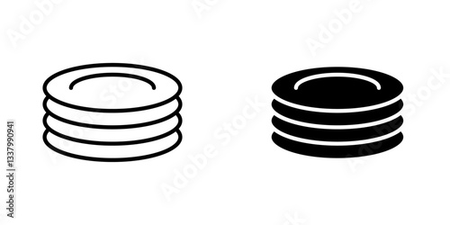 Plates flat Icons in line outline and flat solid style on white background