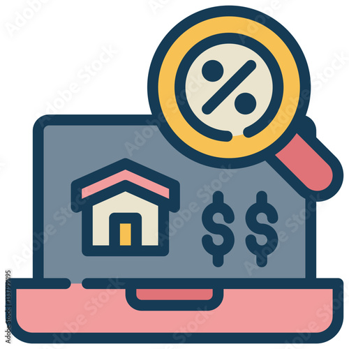 laptop home loan property finance mortgage online discount search filled outline icon