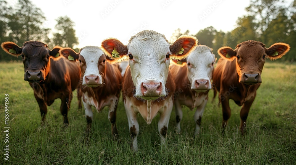 A herd of cattle engaged in rotational grazing on a verdant farm at sunset, demonstrating regenerative agriculture practices A herd of cattle engaged in rotational grazing on a verdant farm at sunset, demonstrating regenerative agriculture practices