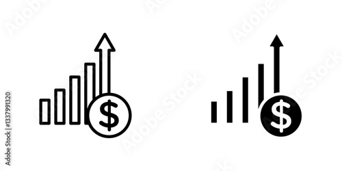 Revenue flat Icons in line outline and flat solid style on white background