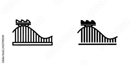 Roller coaster flat Icons in line outline and flat solid style on white background