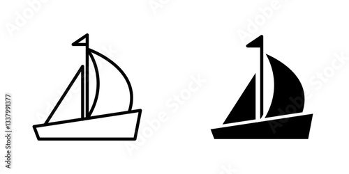 Sailboat flat Icons in line outline and flat solid style on white background