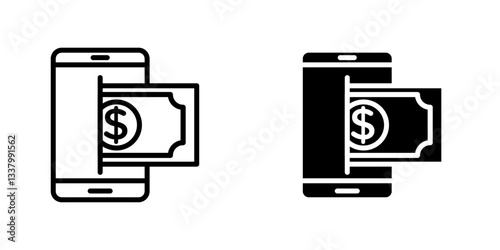 Send money smartphone flat Icons in line outline and flat solid style on white background