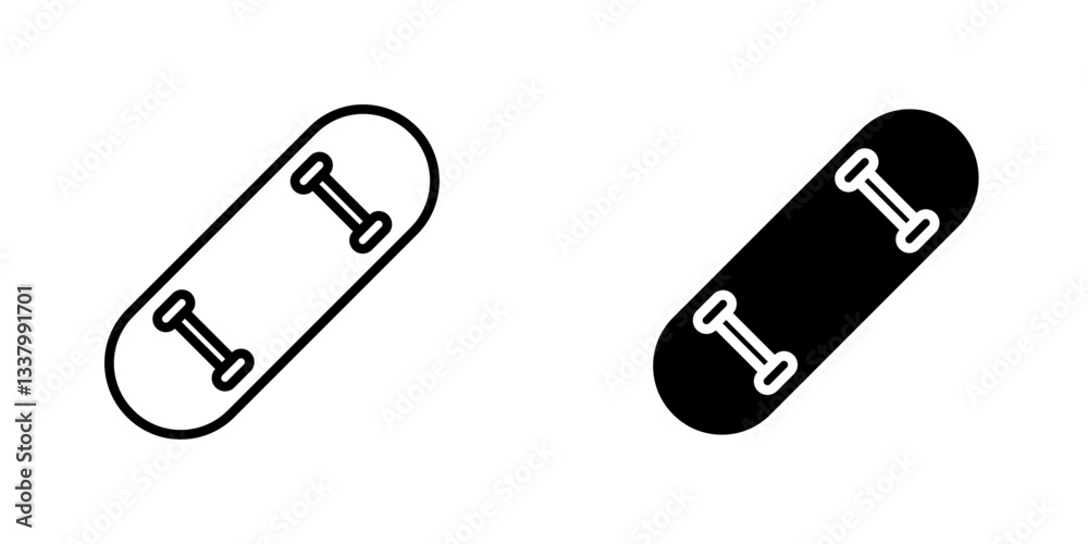Skateboard flat Icons in line outline and flat solid style on white background Skateboard flat Icons in line outline and flat solid style on white background