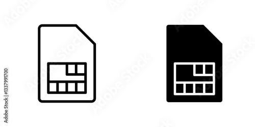 Sim card flat Icons in line outline and flat solid style on white background