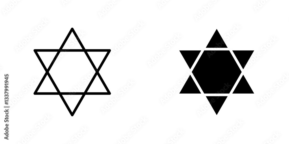 Star of david flat Icons in line outline and flat solid style on white background Star of david flat Icons in line outline and flat solid style on white background