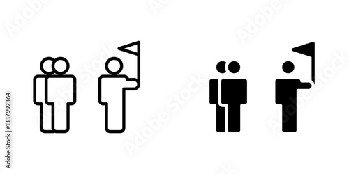 Tour guide people flat Icons in line outline and flat solid style on white background