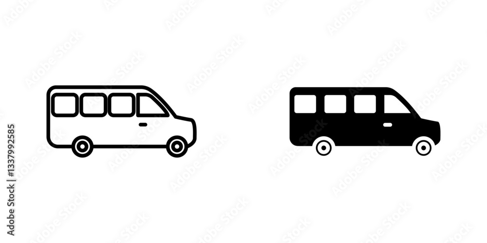 Van flat Icons in line outline and flat solid style on white background Van flat Icons in line outline and flat solid style on white background