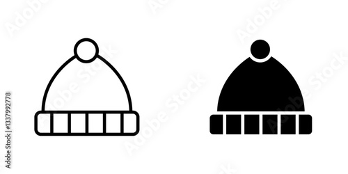 Winter hat flat Icons in line outline and flat solid style on white background