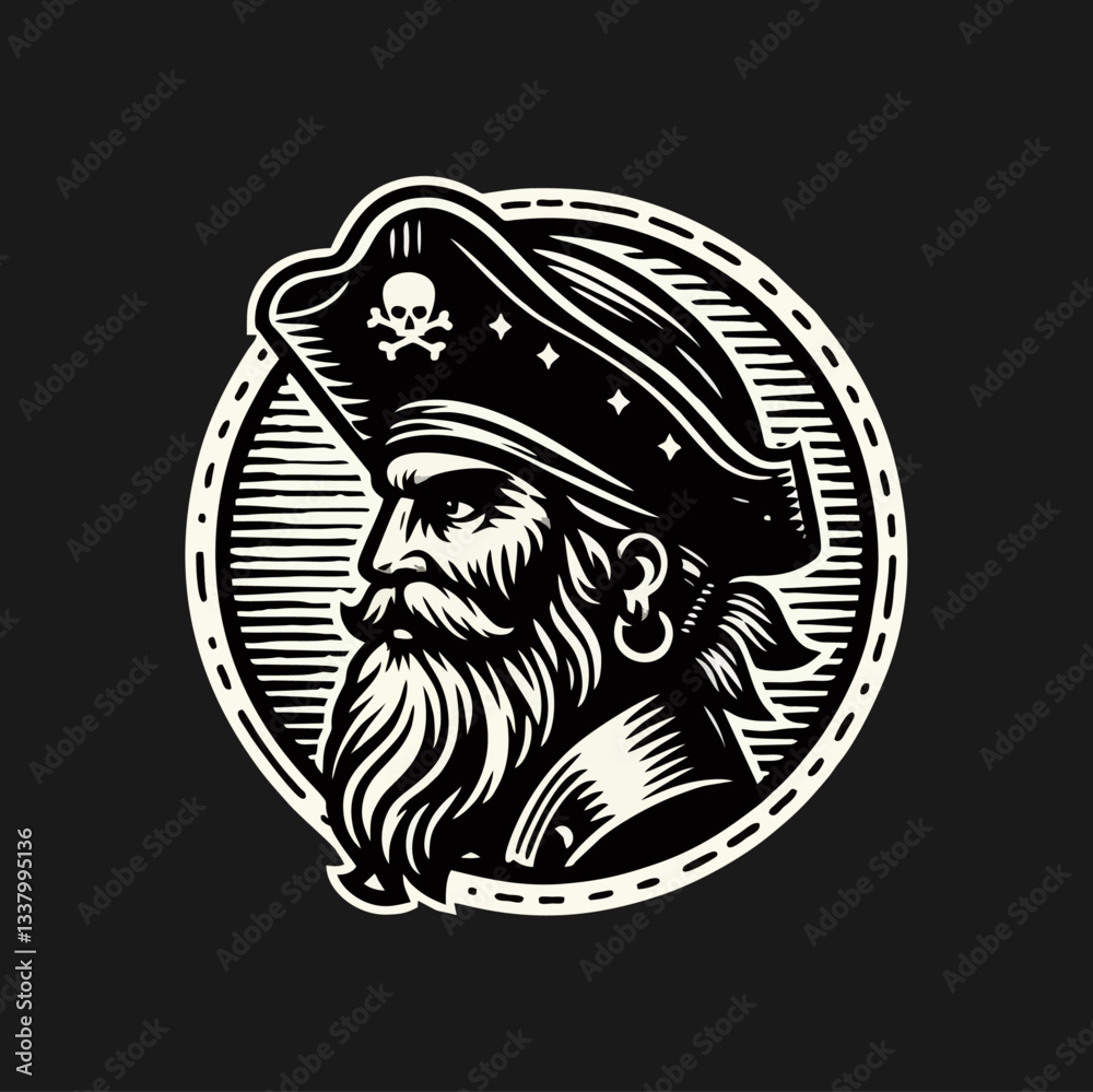 captain pirate Engrave vector logo icon design illustration template captain pirate Engrave vector logo icon design illustration template