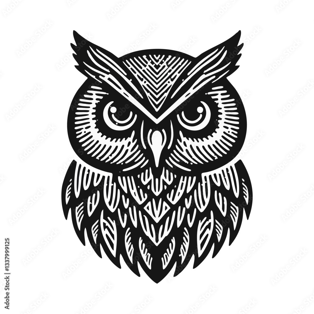 Obraz premium owl bird Engrave vector logo icon design illustration template