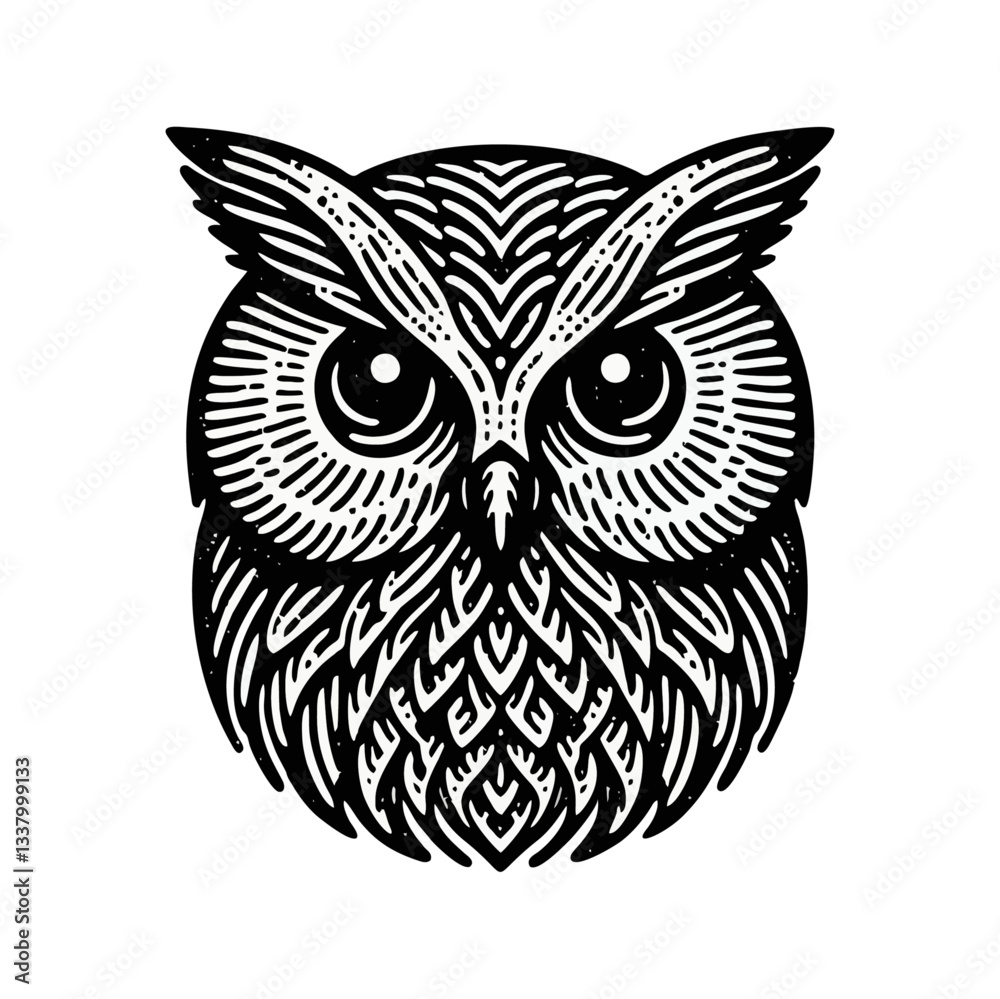 Fototapeta premium owl bird Engrave vector logo icon design illustration template