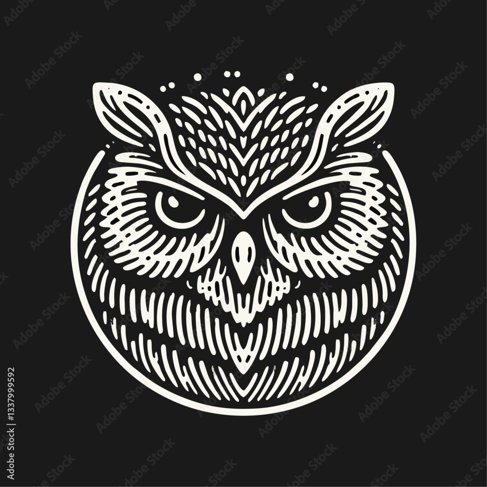 Fototapeta premium owl bird Engrave vector logo icon design illustration template