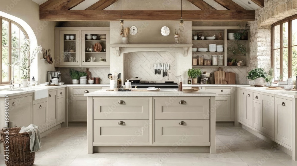 Well-organized kitchen with a balanced walkway, designed for smooth and efficient cooking