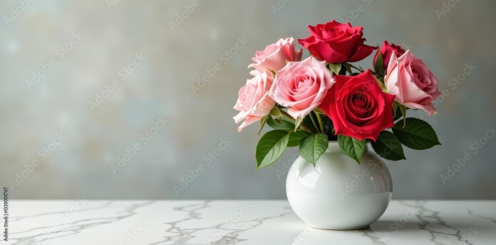Elegant arrangement of roses in a ceramic vase on a marble table, ceramic vase, flora, elegant Elegant arrangement of roses in a ceramic vase on a marble table, ceramic vase, flora, elegant