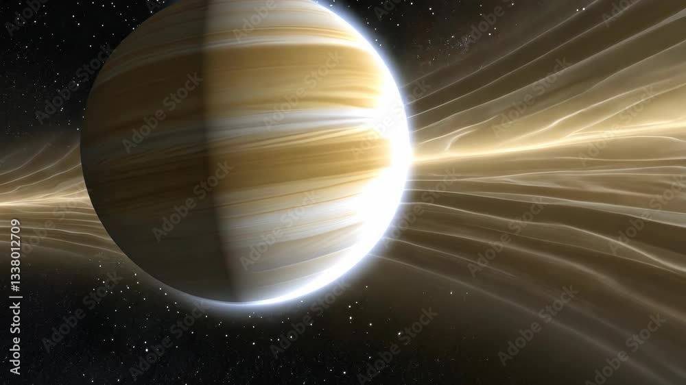 Jupiter exhibits striking atmospheric patterns and powerful auroras surrounded by cosmic backdrop